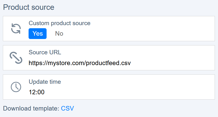 Custom Product Source: feed your own catalogue, even with the Shopify app connected