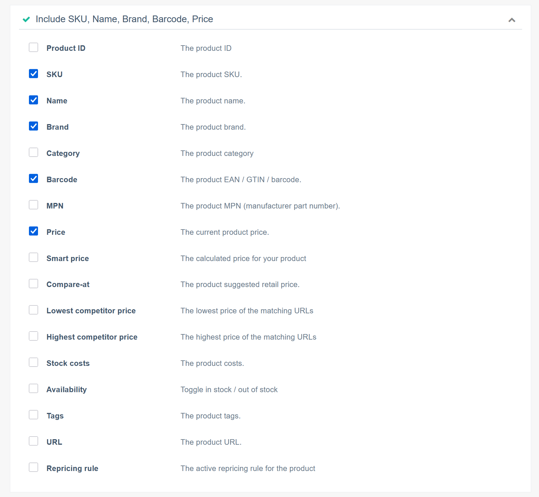 Setup the data fields